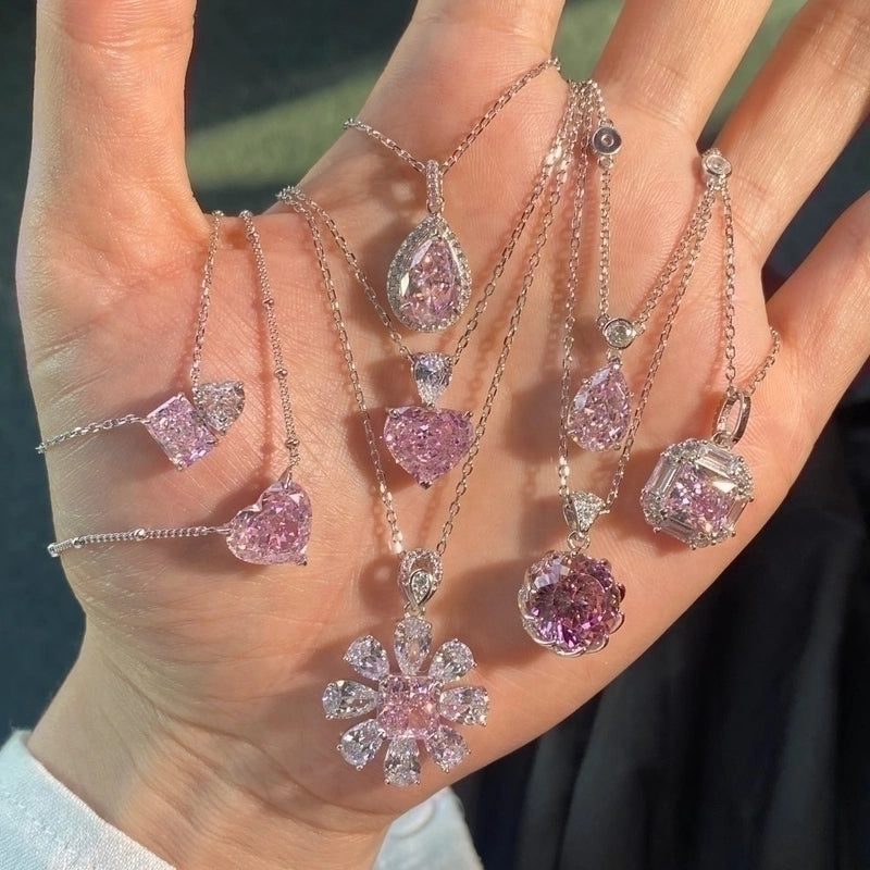 925 Sterling Silver Zircon Cable Chain Plating Inlay Water Droplets Flower Pendant Necklace