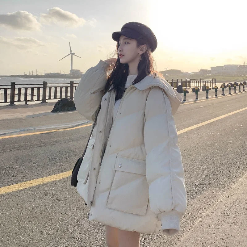 2020 Korean Loose Puffer Jacket Oversize Women's Short Winter Female Coat Women Thickened Parka Feminina Harajuku Outerwear Hood