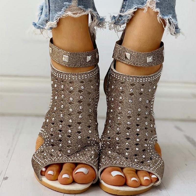 Women's Wedge Sandals Hollow Out Rhinestones Rome Sandals