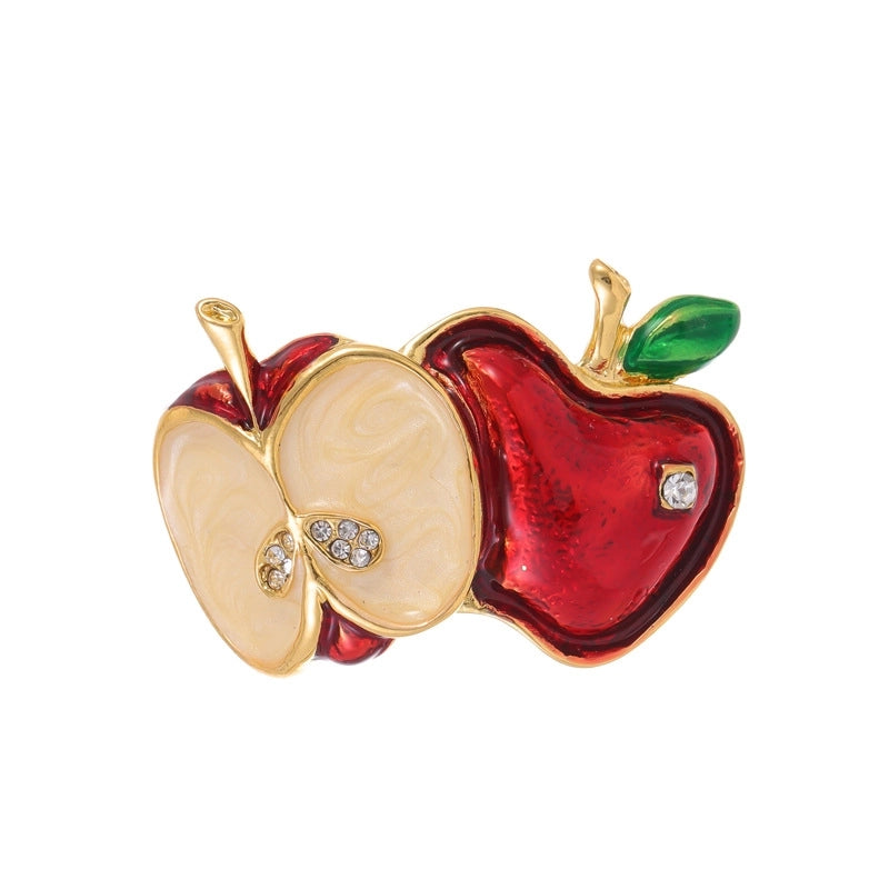 Sweet Pin Apple Alloy Enamel Plating Inlay Rhinestones Unisex Brooches