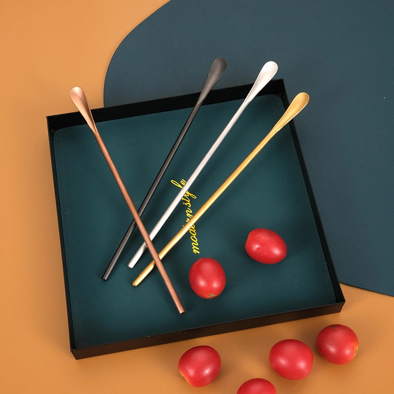 Japanese-style 304 Stainless Steel Long Handle Fruit Fork Coffee Mixing Spoon Small Spoon Dessert Ice Spoon Spoon Stir Stick