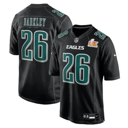 Men's Philadelphia Eagles #26 Saquon Barkley  Carbon Black Super Bowl LIX Fashion Game Player Jersey