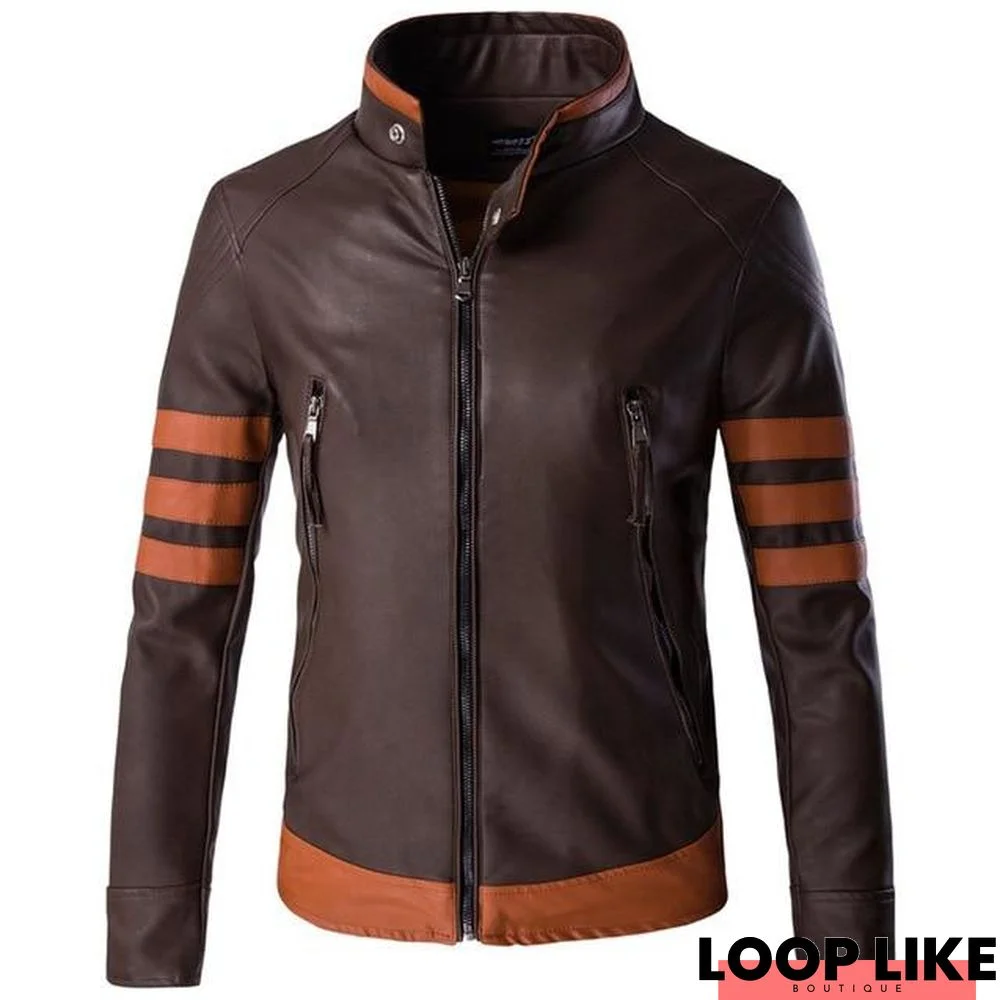 Mens High-End Wolverine Pu Leather Motorcycle Leather Logans Bomber Jacket Casual Outwear
