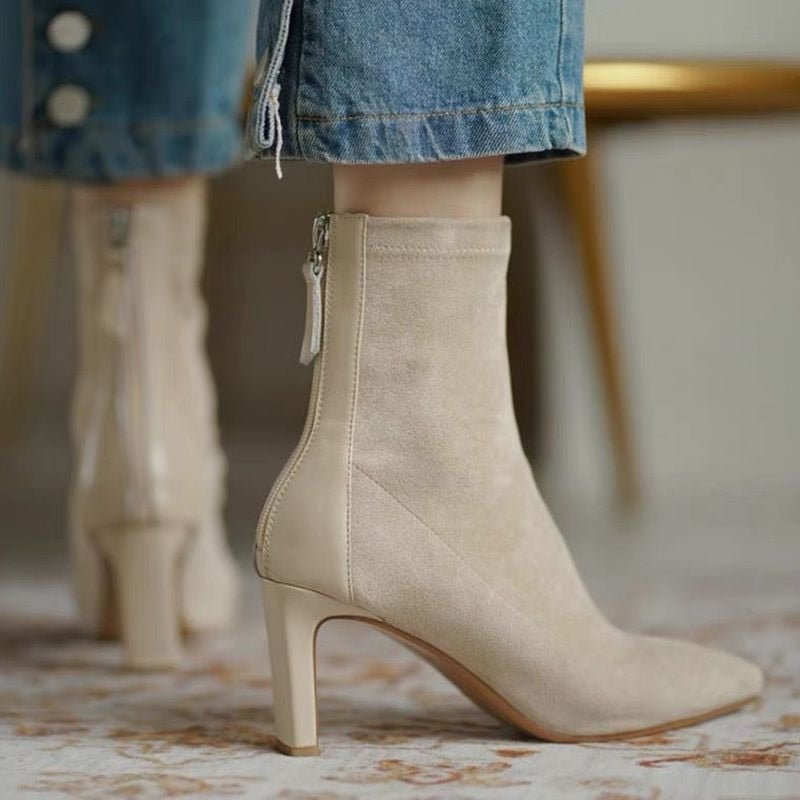 High Heel Boots Women's 2021 New Korean Style Autumn and Winter Mid Heel Stretch Thin Boots Pointed Toe Sock Boots Women