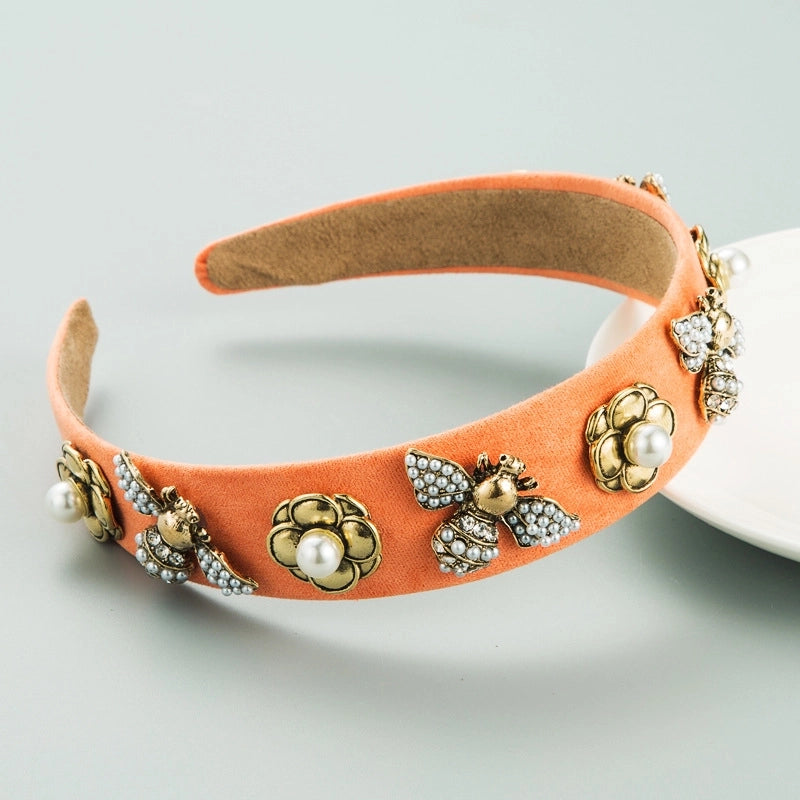 Women’s Casual Elegant Classic Style Color Block Alloy Cloth Inlay Rhinestones Glass Hair Band