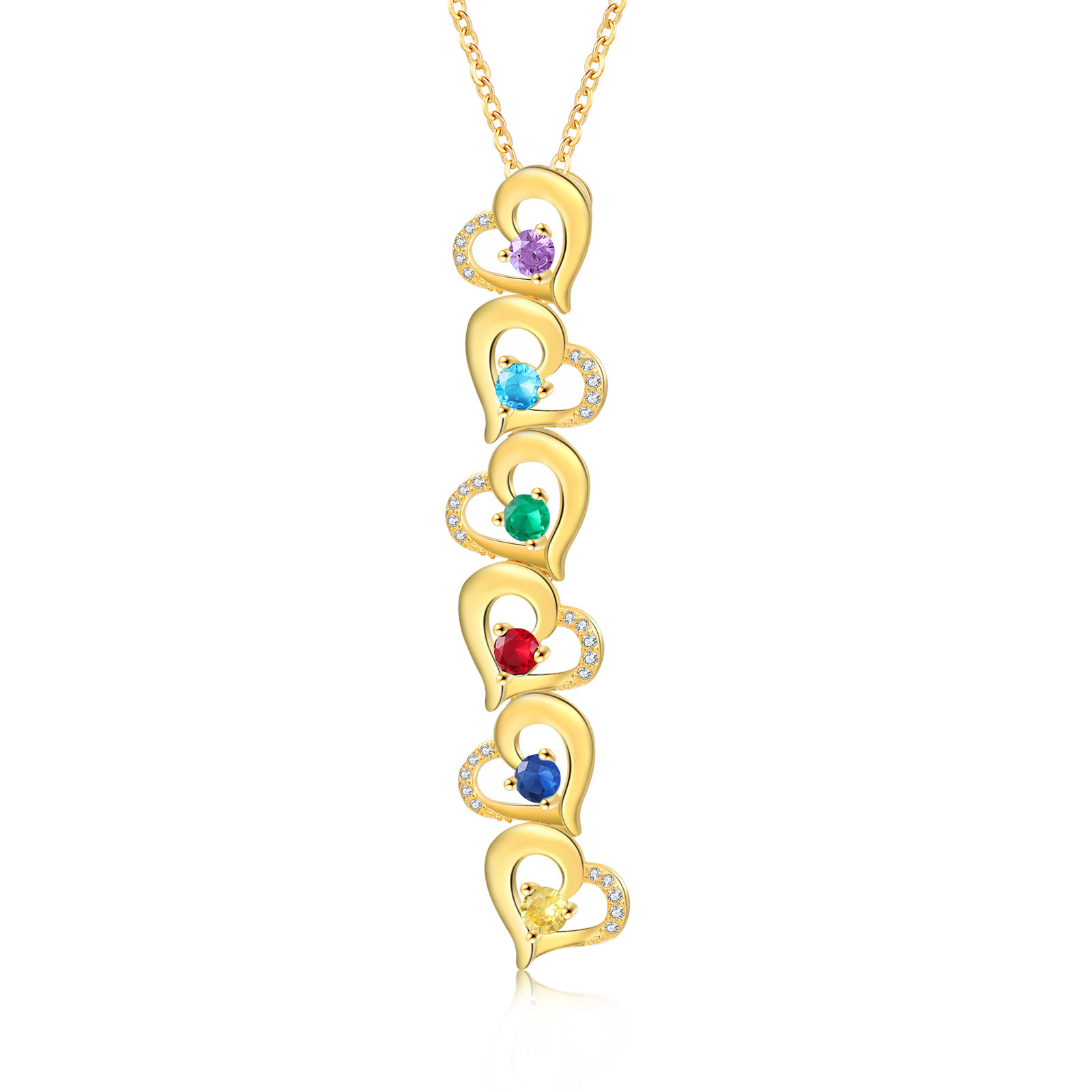 6 Names - Personalised Heart Pendant Necklace Custom Birthstones & Names Necklace Birthday Gift for Her -Jessemade AU