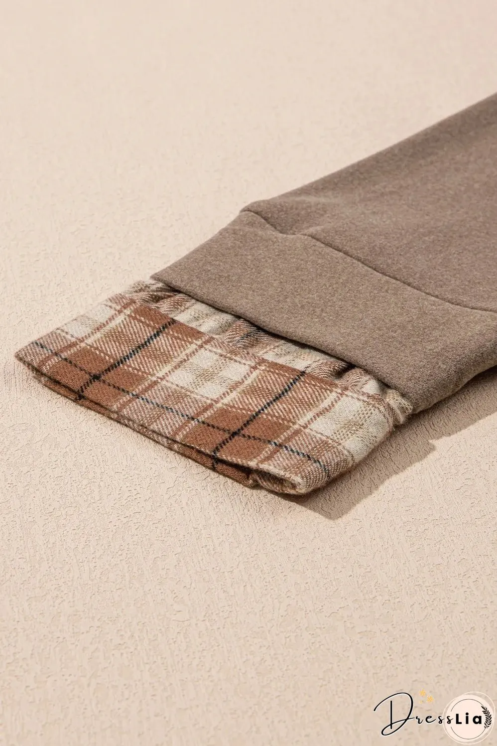 Drawstring Plaid Turtleneck Long Sleeve Top