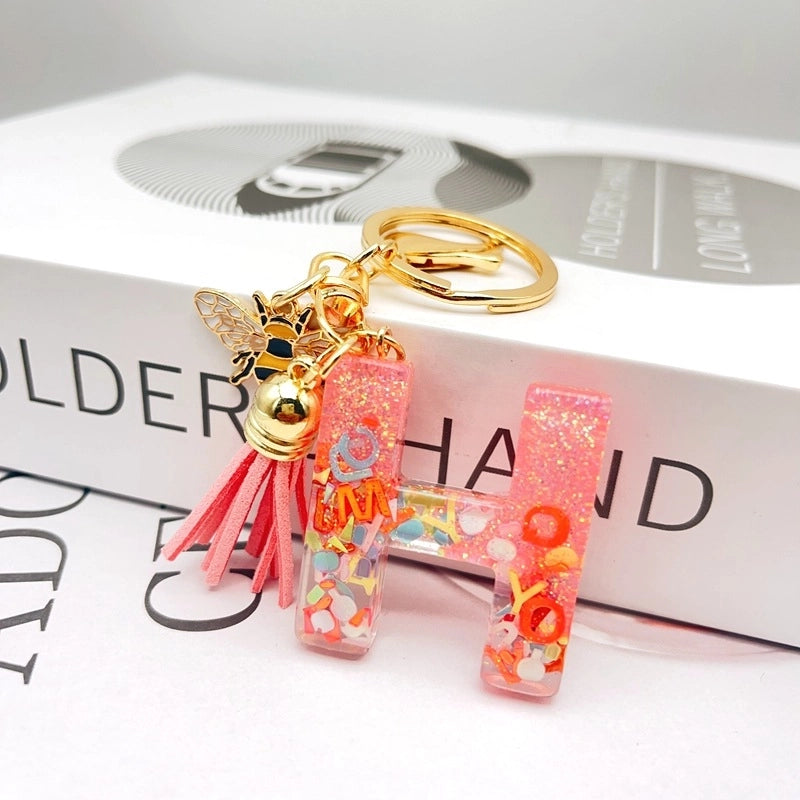 Retro Classic Style Letter Bee Resin Women’s Bag Pendant Keychain