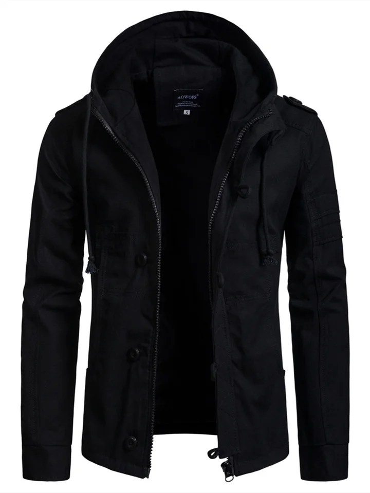 Men's Casual Solid Color Hooded Cardigan Jacket