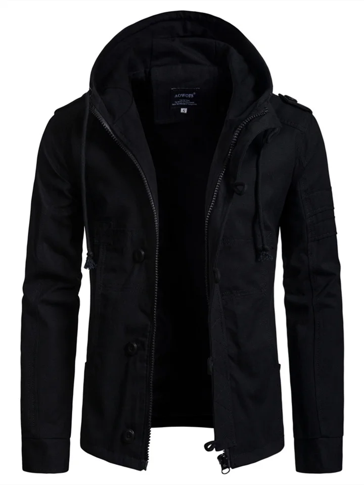 Men's Casual Solid Color Hooded Cardigan Jacket-Cosfine