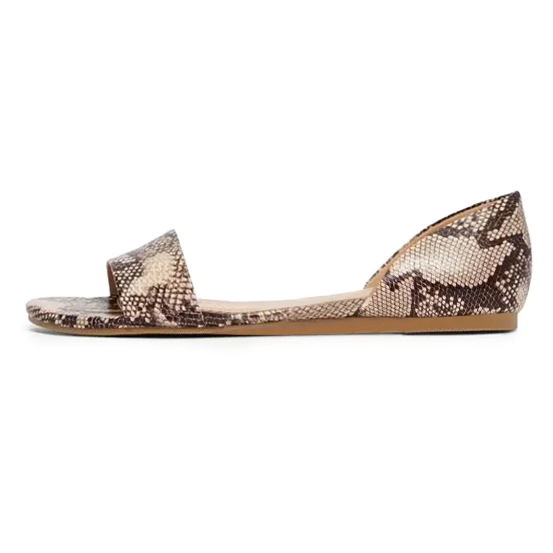 Fashionable Taupe Vegan Leather Open-Toe Flat Comfy Python Sandals