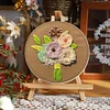 (Multi-Style) Flower-DIY Embroidery Kit with Pattern Cotton Threads Needles Hoop 30*30cm/11.81*11.81in