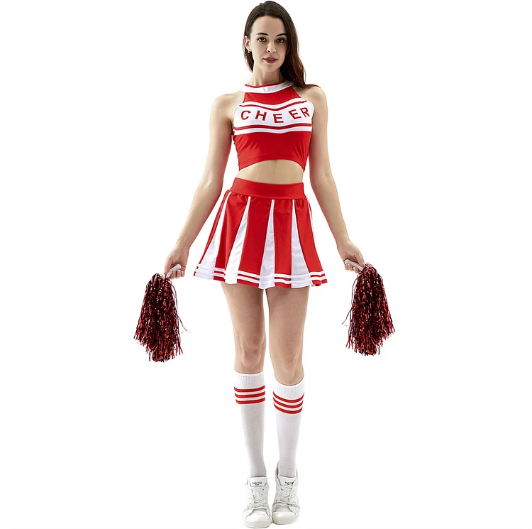 Women's Cheerleader Costume School Musical Party Stage Uniform Halloween Outfit Two-Piece Fancy Dress