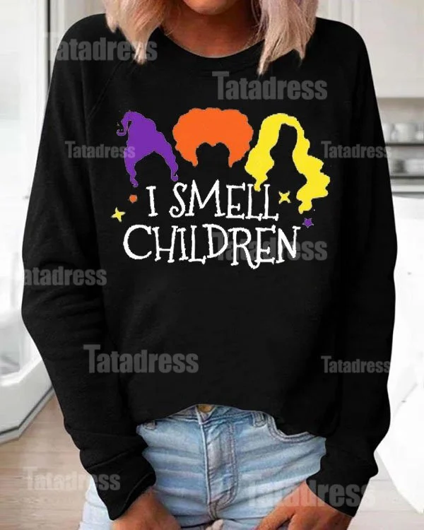 I Smell Children Halloween Print Loose Sweatshirt
