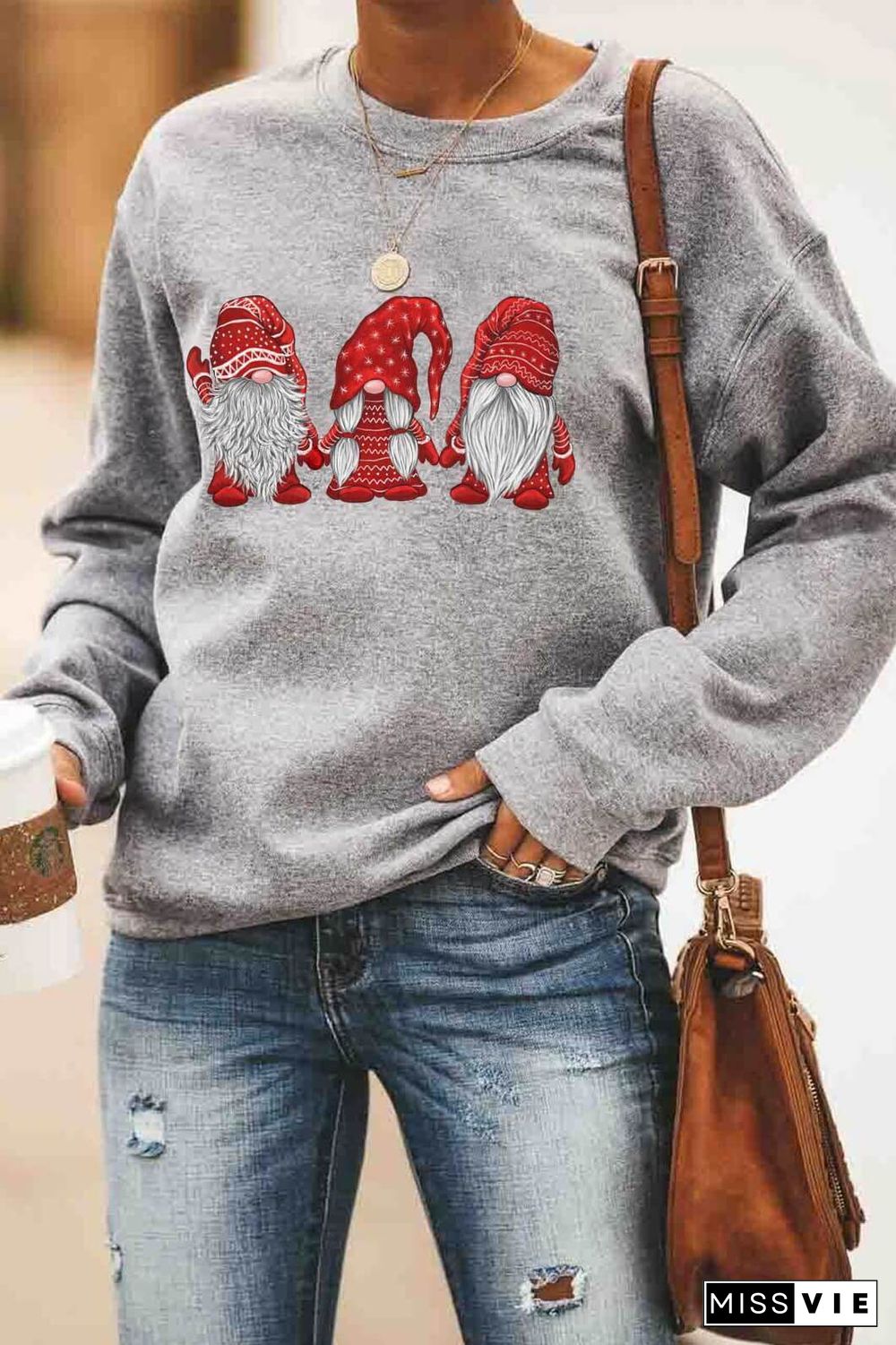 Santa Claus Printed Round Neck Sweater