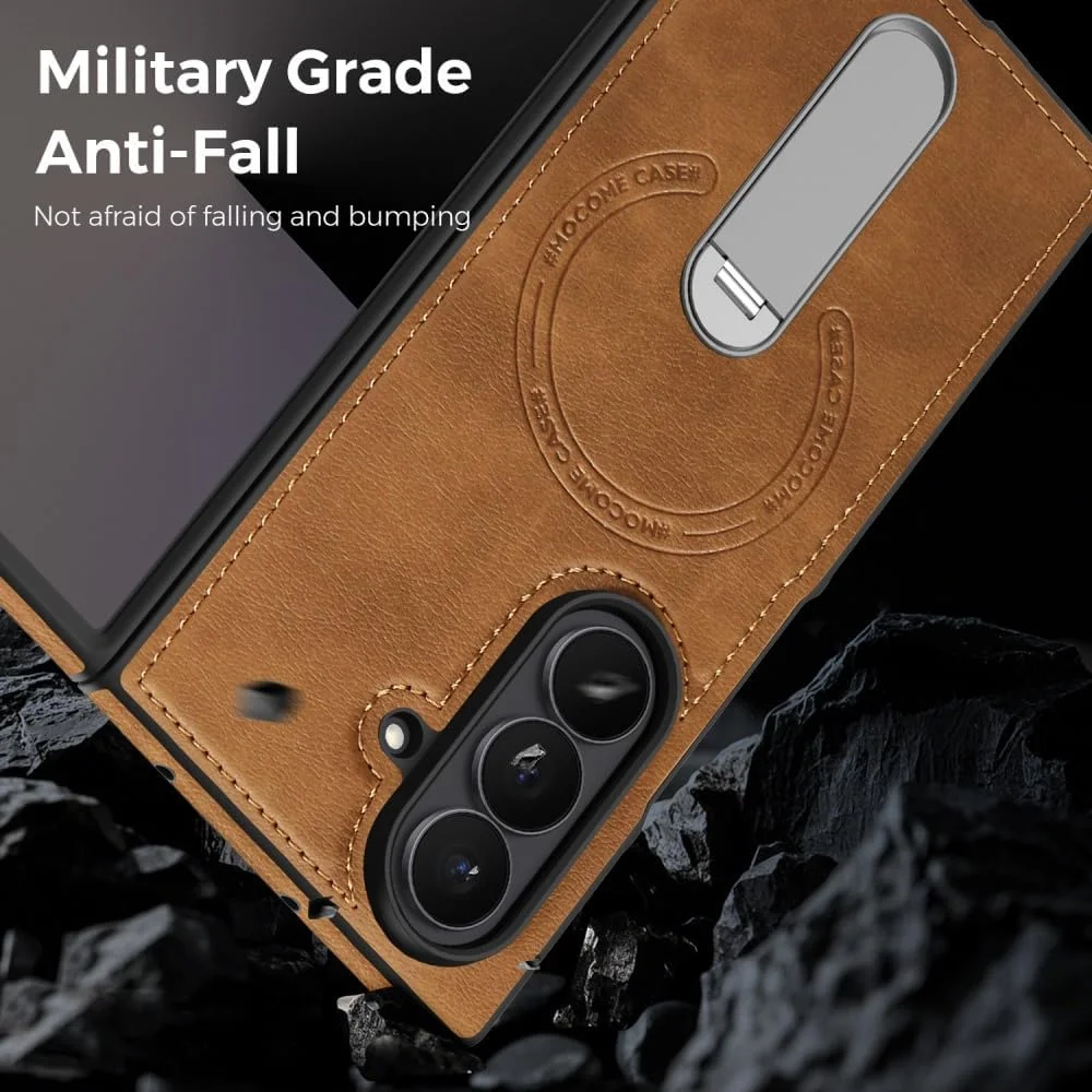 360 Rotae Kickstand Leather Case for Samsung Galaxy Z Fold 7 6 5 4 3 5G Magnetic Heavy Duty Cover, Military Shockproof Cases 