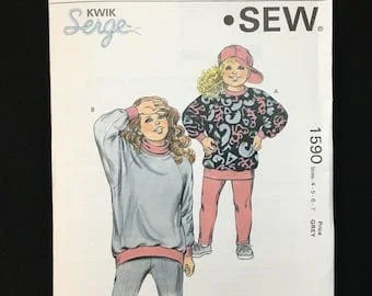 Pornhint Girl's Raglan Sleeve Sweatshirt & Leggings, Size 4-7, Kwik Sew 1590, 80's Sewing Pattern