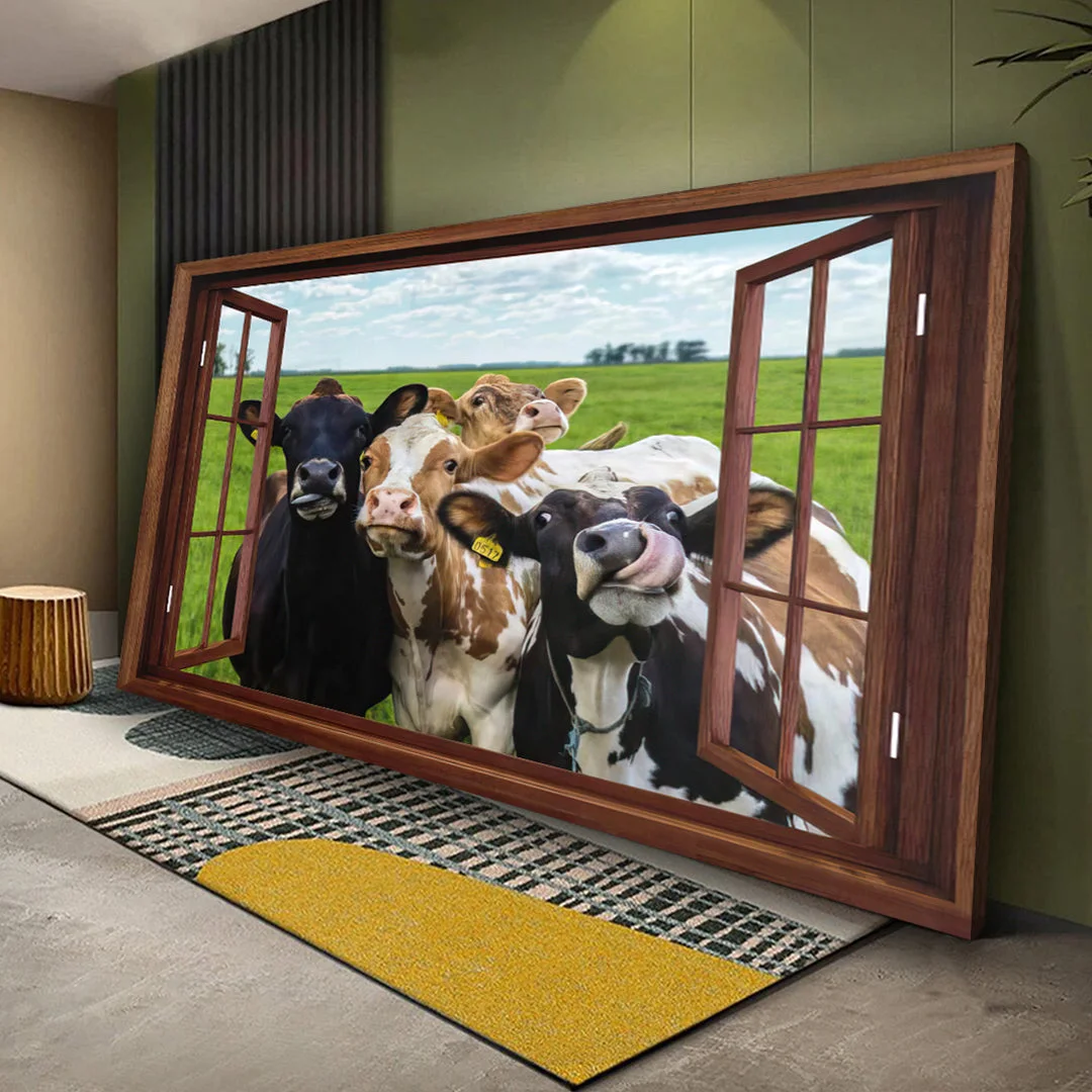 Window To The Goofy Cows Canvas Wall Art