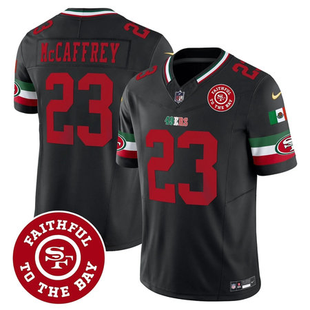 Men's San Francisco 49ers #23 Christian McCaffrey Black Mexico Faithful To The Bay Patch Vapor F.U.S.E. Limited Jersey