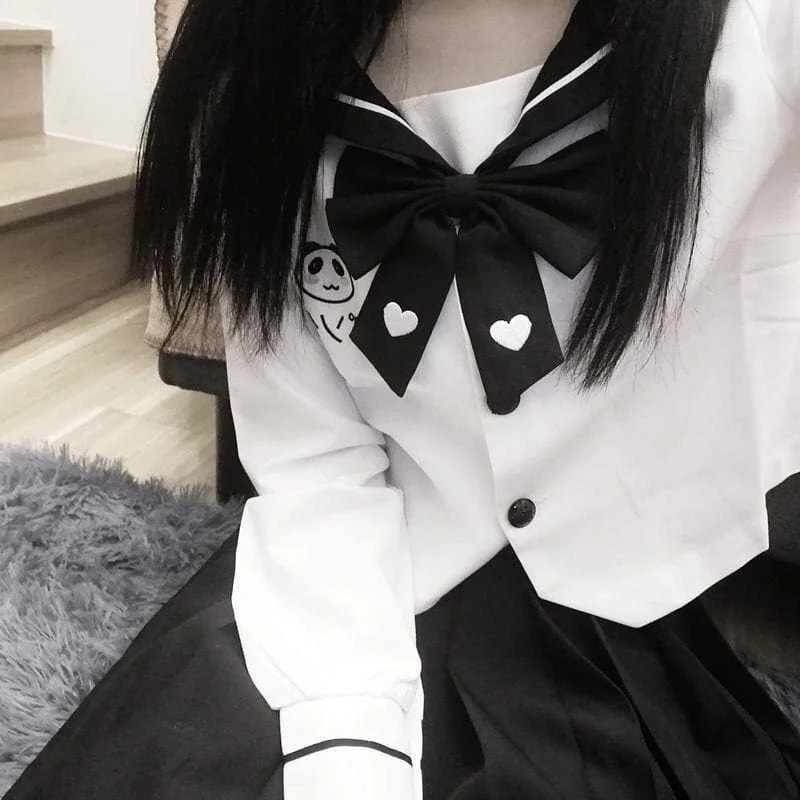 Sweet Panda Embroidery Navy Collar JK Uniform Two Piece Set SP15178