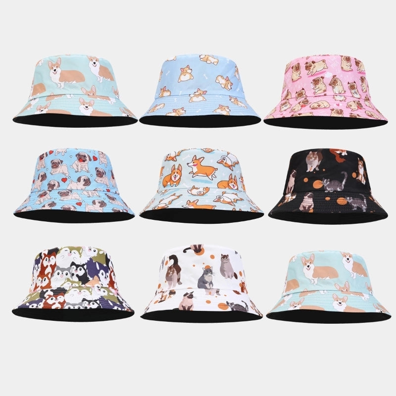 Unisex Cute Dog Flat Eaves Bucket Hat