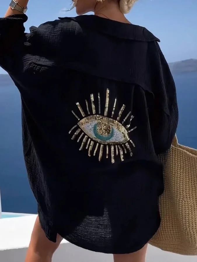 🎉HOT 49% OFF🎉Evil Eye Casual Sequin Beaded Shirt
