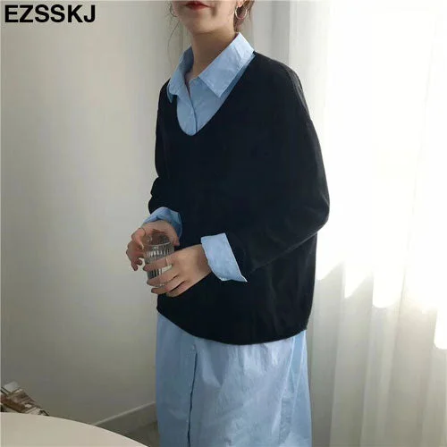 spring autumn v-neck oversize loose thin sweater women knit top casual pullovers Long Sleeve big size female Cashmere sweater