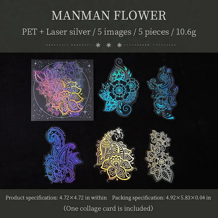 Journalsay 5 Sheets Sparking River Series Vintage Laser Silver Flower PET Sticker