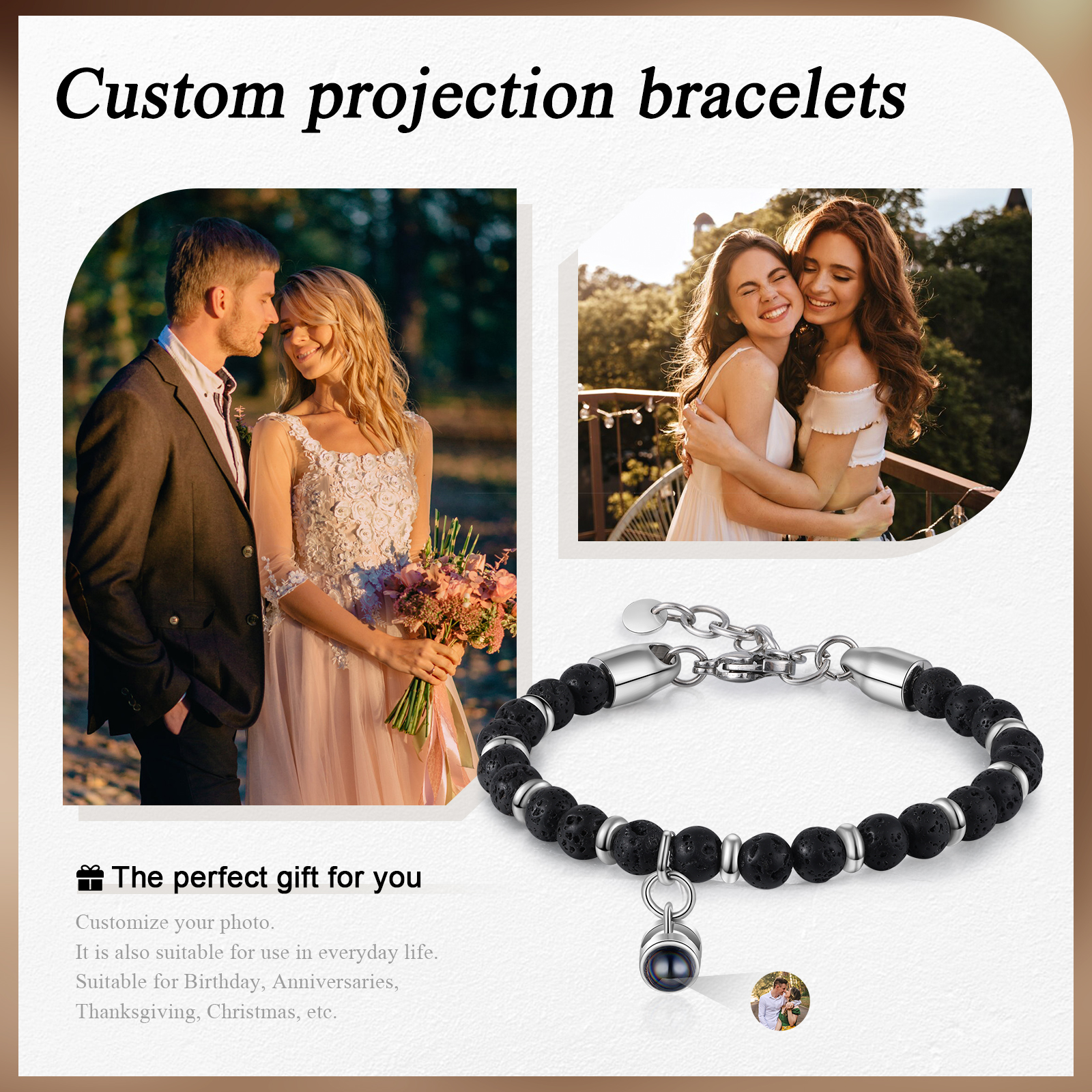 Braccialetto con proiezione personalizzato foto coppia amore Valentine 