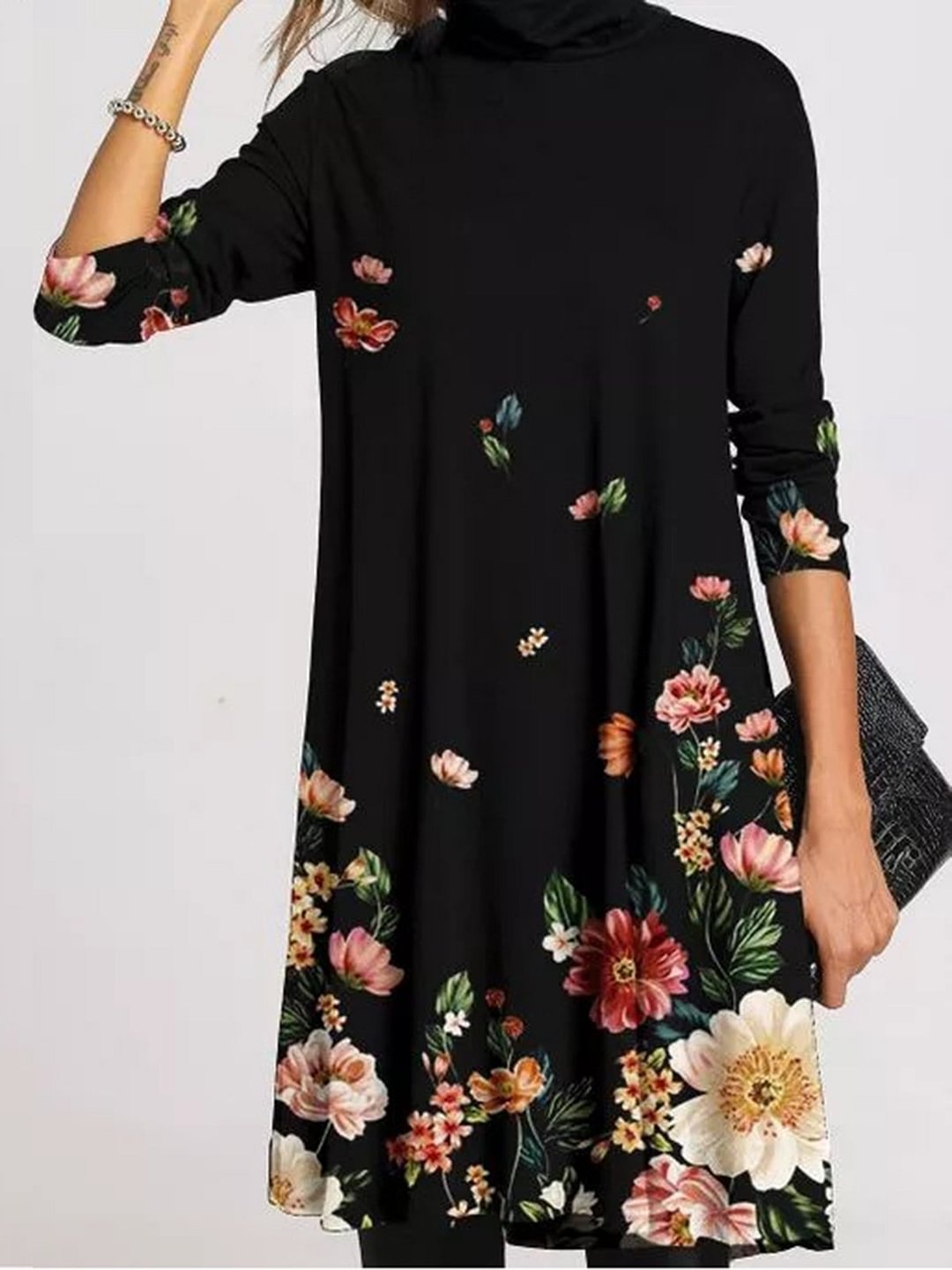 Casual Floral Pattern Wide Retro Long Sleeve Print Dresses