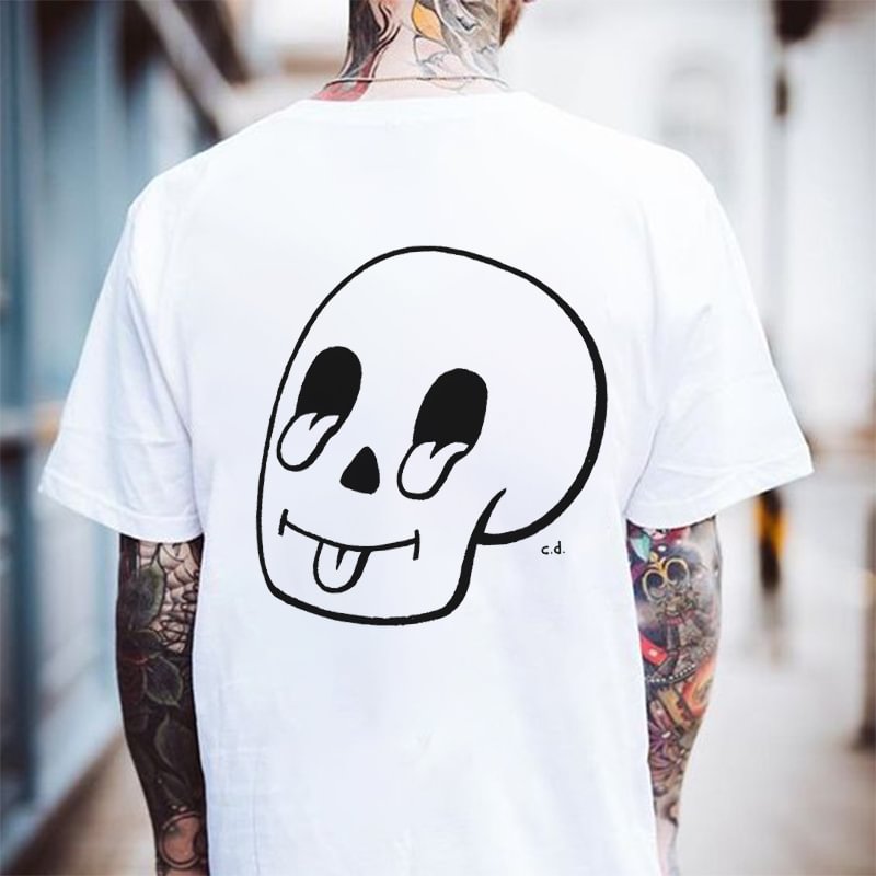 Cute Skull Printed Solid White Color Men's T-shirt - Krazyskull