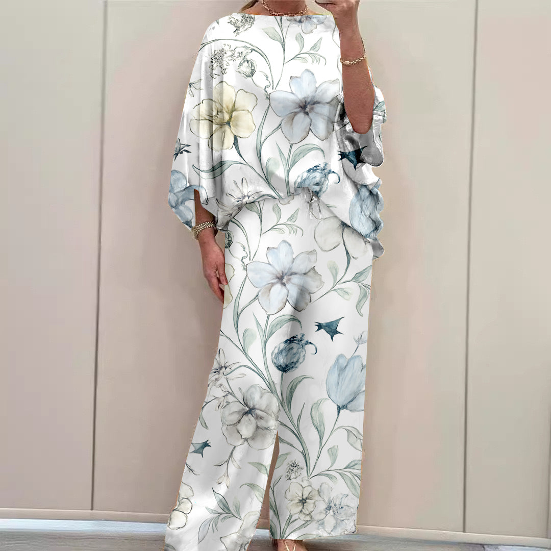 Women Long Sleeve V-neck Graphic Floral Printed Top