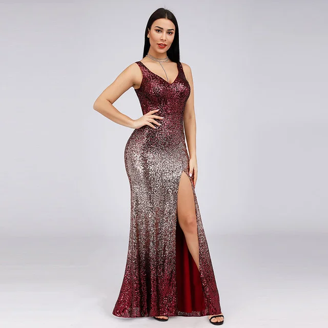 Chic Sequins Long Evening Dress Sleeveless Mermaid Prom Gowns