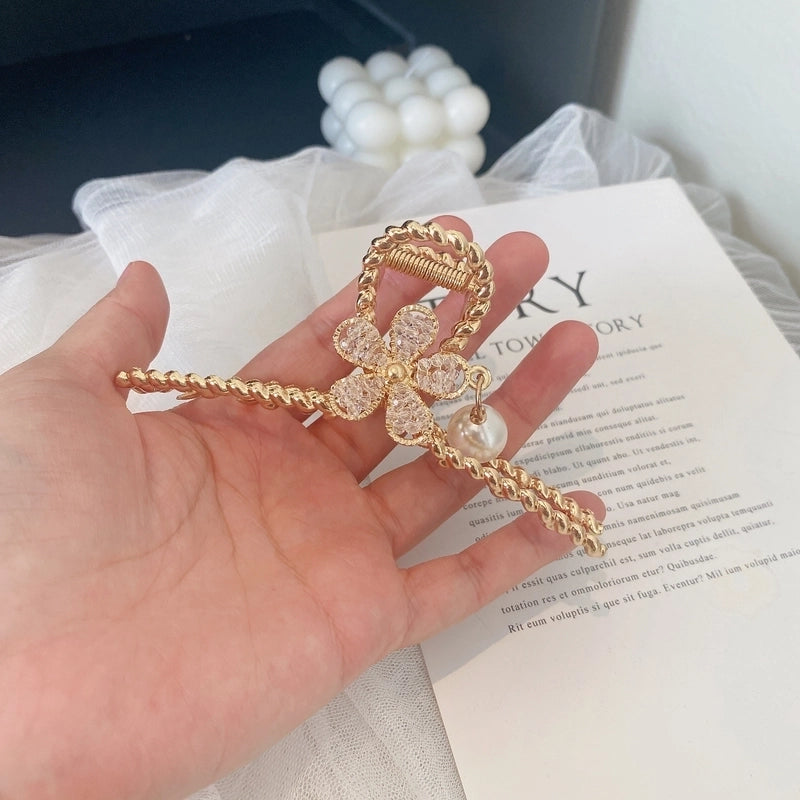 Metal Grab Clip Elegant Bow Hairpin Back Head Large Shark Clip French Pearl Clip Hair Accessories