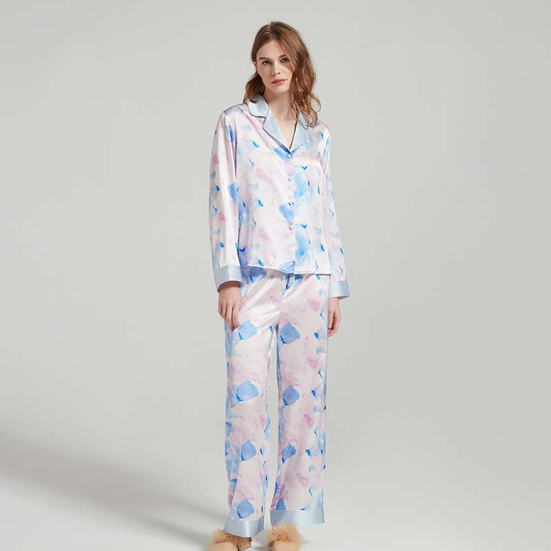 Pyjama En Soie Bleu Pour Femme Fantaisie- SOIE PLUS