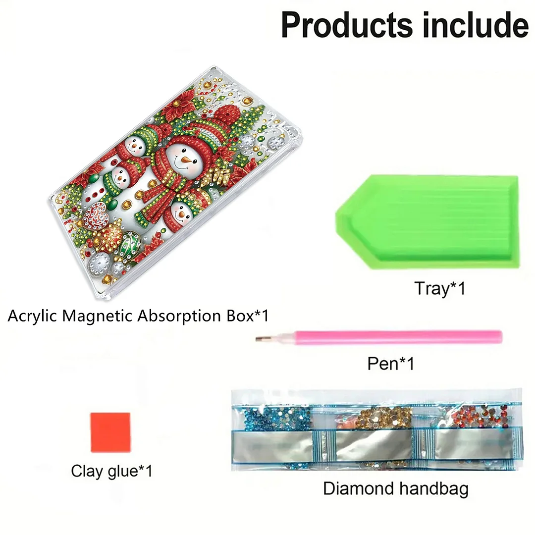 2pcs DIY 5D Diamond Painting Acrylic Jewelry Box Kit Gift for Adults (Snowman)