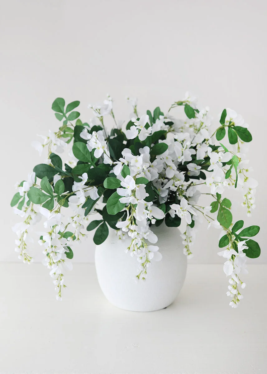 Artificial Wisteria Hanging Bush in White - 31"