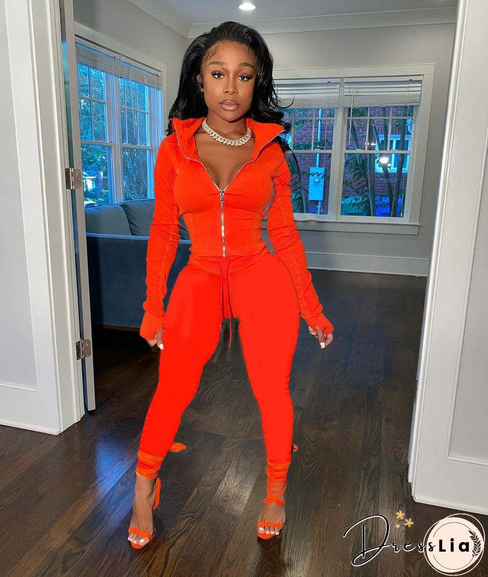 Sportswear Long Sleeve Jacket Pencil Pants Set