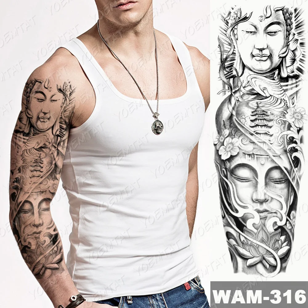 Large Arm Sleeve Tattoo Fox Moon Wolf Rose Waterproof Temporary Tatto Sticker Lion Crown Waist Leg Body Art Fake Tatoo Women