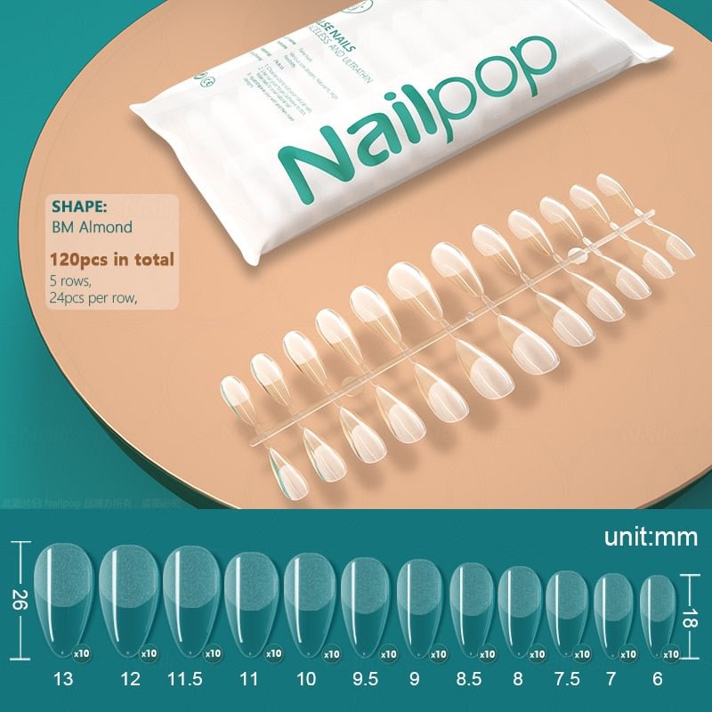 NAILPOP 120pcs False Nails Acrylic Press on Nails Coffin Artificial Nails Clear/Semi-matte Tips for Extension Manicure Tool