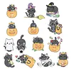 DIY Diamond Painting Sticker Diamond Art Stickers Arts and Crafts Decorative Diamond Stickers for Birthday Party Halloween Christmas Gifts (Kitten Pumpkin)