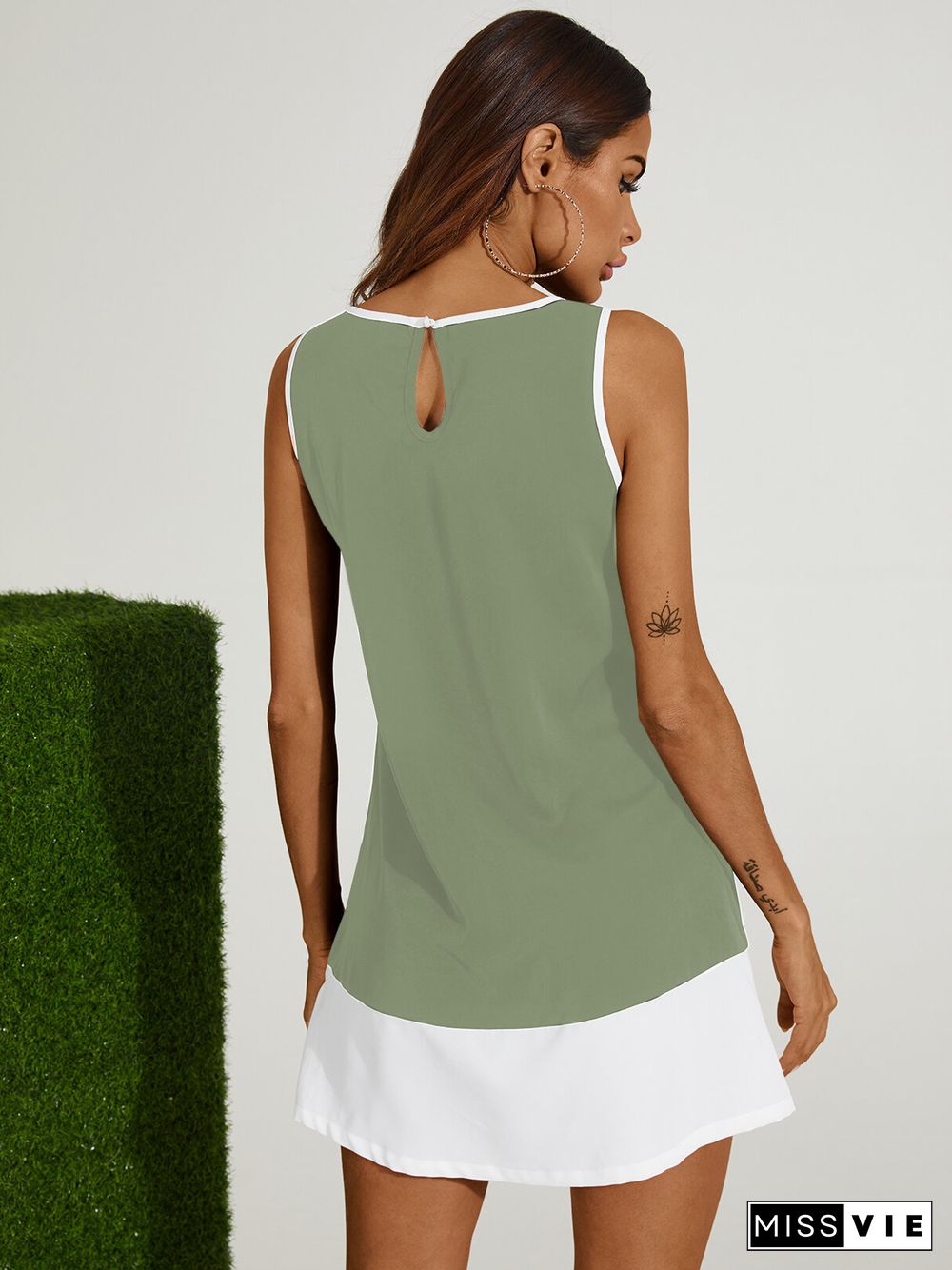 Contrast Color Patchwork Crew Neck Sleeveless Vest Dress