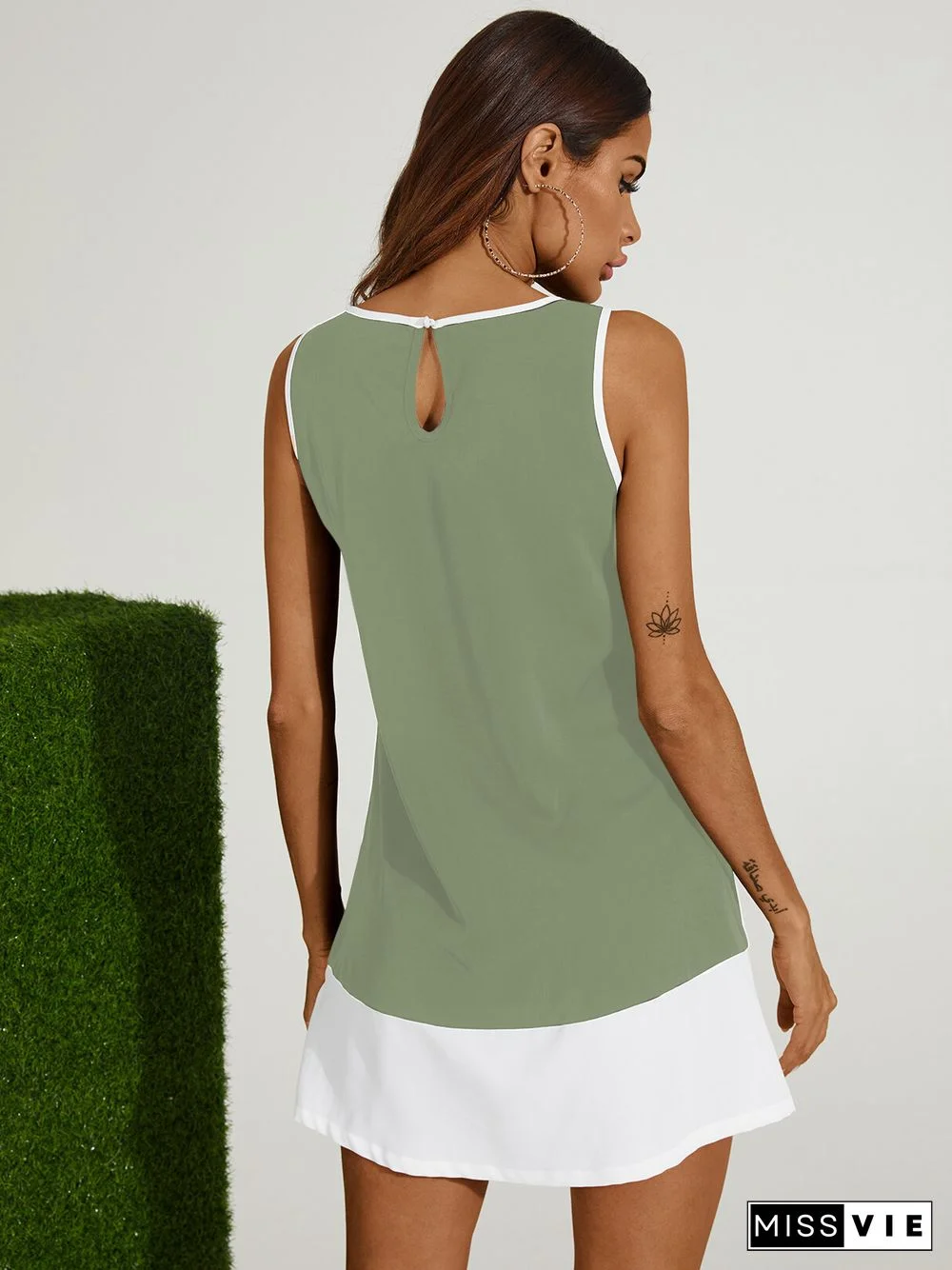 Contrast Color Patchwork Crew Neck Sleeveless Vest Dress