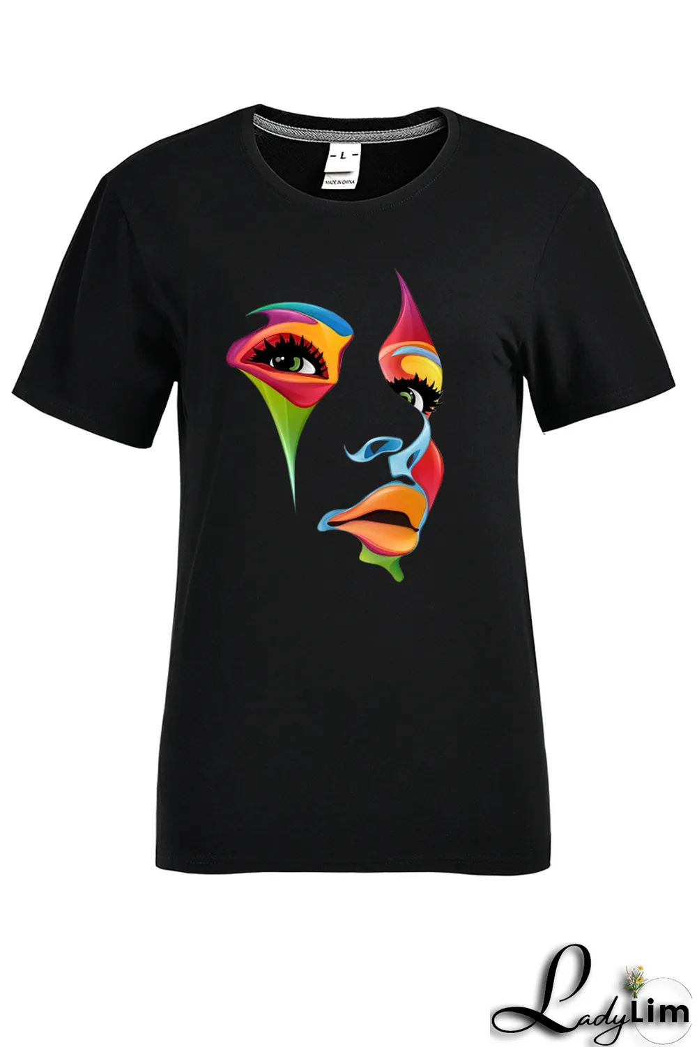 Black Fashion Street Print Patchwork O Neck T-Shirts