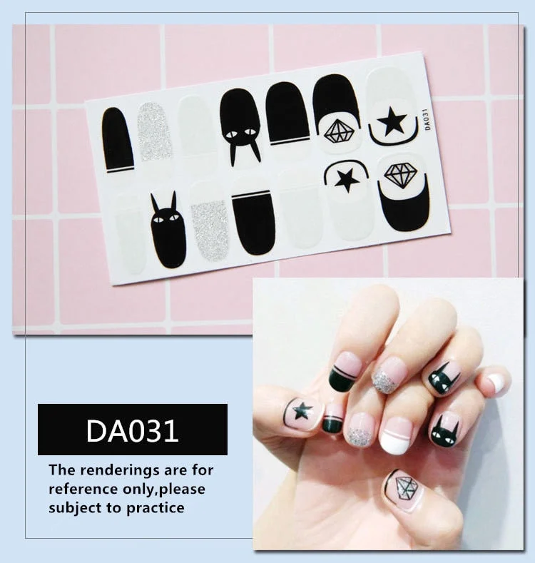 Full Cover Wraps Nail Polish Stickers Strips Plain Nail Art Decorations Heart Designs Glitter Powder Manicure Tips