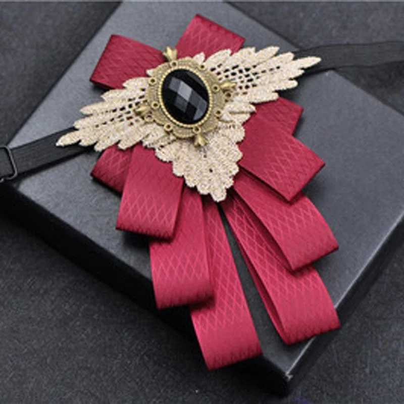 Fashion New Casual Multilayer Bowtie Diamond Brooch Rhinestone Red Bow Tie Brooch Set Wedding Groom Groomsmen Pocket Square Men