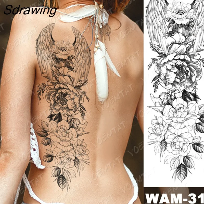 Sdrawing Arm Sleeve Tattoo Tiger Lion Wolf Owl Waterproof Temporary Tatto Sticker Crown Warrior Body Art Full Fake Tatoo Men Women
