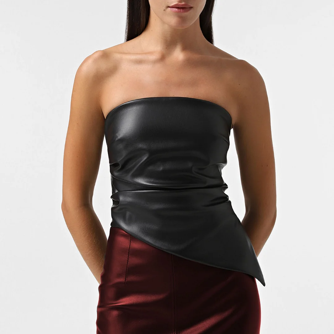 Uveng 2025 Fashion Solid-Color PU Leather Sexy Breast-Thored Waist Vest Woman