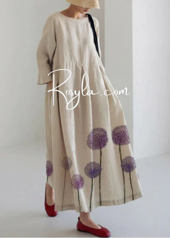 Women's Flower Print Long Sleeve Dress