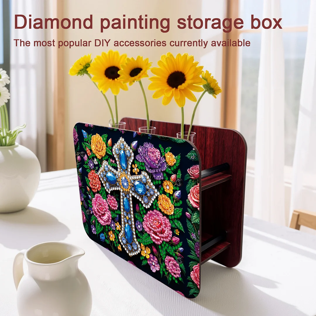 Cross DIY Flower Vase Wooden Double Sided Desktop Diamond Art Kit for Home Decor